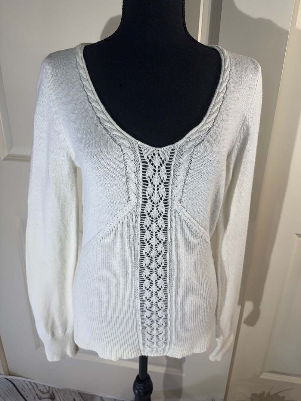 Tommy Hilfiger Women's Cream Cable Knit Detail Sweater Size M